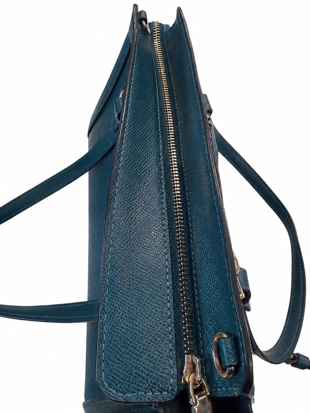 Coach Kailey Carryall Satchel Bag Purse in Teal Blue Green Crossgrain Leather - Picture 9 of 14